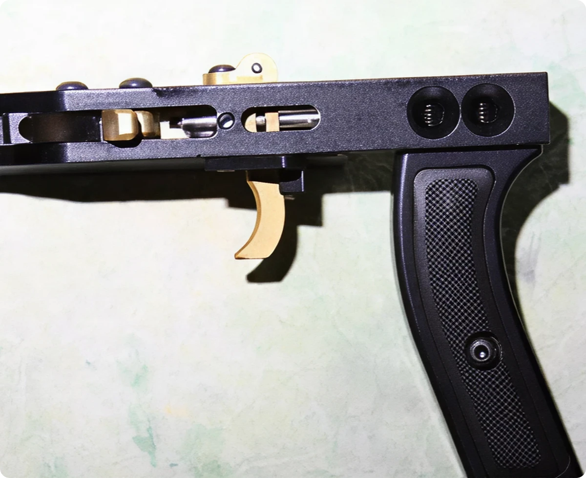 Detailed shot of a gun's trigger assembly